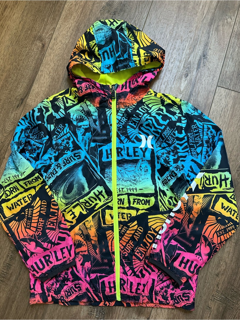 Hurley Boy's Windbreaker Jacket, Full Zip, Graffiti, Pockets, Lightweight S 8/10